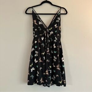 Butterfly Print Black Dress